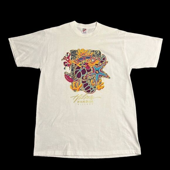 Hilton Waikoloa Village T-Shirt Woman’s Size Large White Turtle Fish Hawaii VTG - Picture 1 of 12